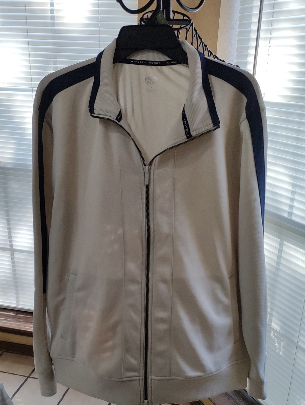 Athletic Works Cream and Navy Zip-Up Track Jacket
